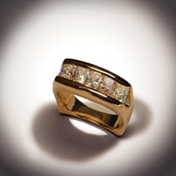 Golden Artistry Jewelry Design - "Quintessential" 14K Yellow Gold with 5 Radiant-cut Diamonds. © 2012-2016 Terry Whyte SOLD