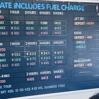Big Bear Marina - Boat rental rates posted behind counter - Boat Repair Near Me - Big Bear Lake, California