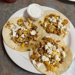 Chorizo and egg breakfast tacos