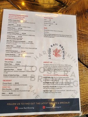 Menu photo 2 Loose Rail Brewing Canal Winchester, OH