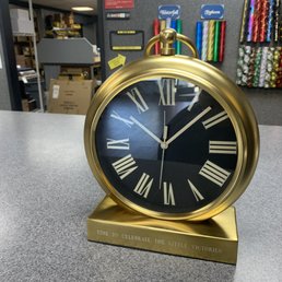 Beautiful engraving by Raymonds Trophy, they did such a great job, provided lots of font options and were able to engrave on the clock!