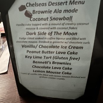 Chelseas Restaurant and Pub - Dessert Menu - New American Near Me - Lebanon, New Jersey Chelseas Restaurant and Pub - Dessert Menu - New American Near Me - Lebanon, New Jersey