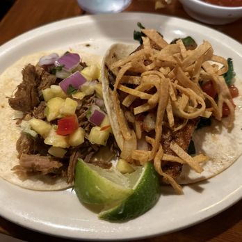 TacoLu - Pork carnitas taco with pineapple salsa and Salmon taco - Mexican Near Me - Jacksonville Beach, Florida