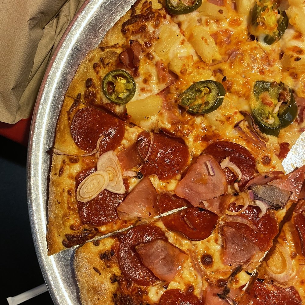 Fox's Pizza Den - Half and half pizza so we are both happy. - Pizza Near Me - Bogart, Georgia