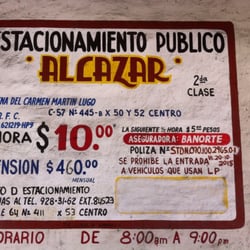 Estacionamiento Alcazar - A tan sólo 10 pesitos la hora.