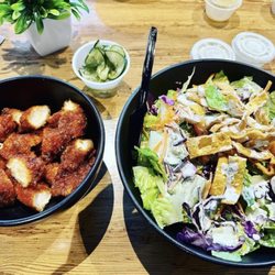 Ponko Chicken - Ponko chicken salad with Japanese pickles and spicy chicken tenders with buttermilk ranch.