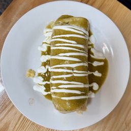 Breakfast burrito with bacon and green sauce from Americana