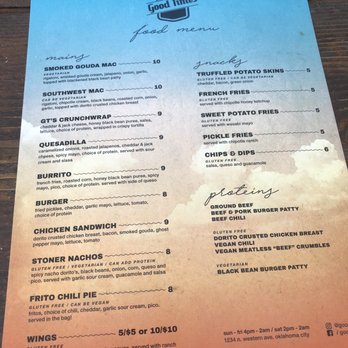 Good Times - Menu - Dive Bars Near Me - Oklahoma City, Oklahoma