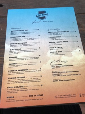 Menu photo 4 Good Times Oklahoma City, OK
