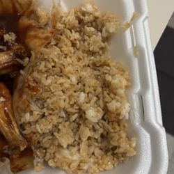 Hibachi Express - This is the shrimp fried rice with no shrimp only rice that's pre-cooked and that tiny wing pieces with that nasty sauce