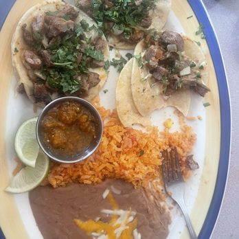 Brothers Mexican Restaurant - Street Tacos with steak, refried beans and rice. - Mexican Near Me - Aubrey, Texas