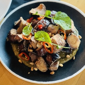 Bar Becky - Crispy eggplant - wonderful!  Raisin caper butter, pine nuts, pickled peppers - Italian Near Me - Long Beach, California