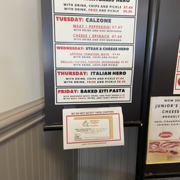 Menu with specials for that day. Menu with specials for that day.