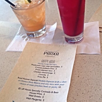 Panxa Cocina - Piña Fumar on the left and Smokey the Pear on the right with their Happy Hour Menu - Cocktail Bars Near Me - Long Beach, California Panxa Cocina - Piña Fumar on the left and Smokey the Pear on the right with their Happy Hour Menu - Cocktail Bars Near Me - Long Beach, California