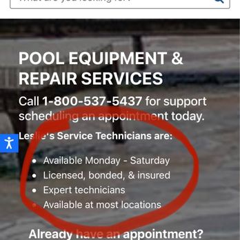 Leslie's Pool Supplies - After they charge you a site fee, they tell you that THEY LOST THEIR LICENSE! - Hot Tub & Pool Near Me - Lake Mary, Florida Leslie's Pool Supplies - After they charge you a site fee, they tell you that THEY LOST THEIR LICENSE! - Hot Tub & Pool Near Me - Lake Mary, Florida