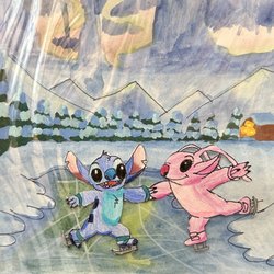 Aspire Art Studios - Stitch and Angel skating in a winter wonderland by Elise (8)