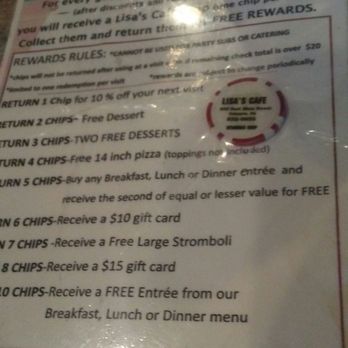 Lisa's Cafe - Their version of loyalty program. We earned our first chip today! - American Near Me - Palmyra, Pennsylvania