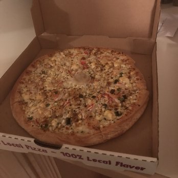 Merlins Pizza - Seafood pizza. We did the scallions on only half though. - Pizza Near Me - Destin, Florida