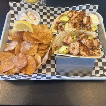 Sea Salt Lobster - Shrimp tacos with their homemade chips - Seafood Near Me - Saco, Maine