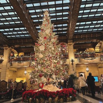 Palm Court Grill - a christmas tree in the lobby - New American Near Me - Spokane, Washington