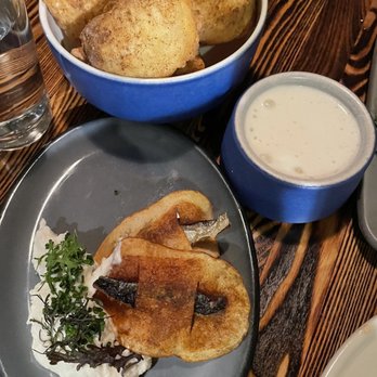 Rich Table - Sardine chips and Dried Porcini Doughnuts, Raclette Dinner Bites - New American Near Me - San Francisco, California Rich Table - Sardine chips and Dried Porcini Doughnuts, Raclette Dinner Bites - New American Near Me - San Francisco, California