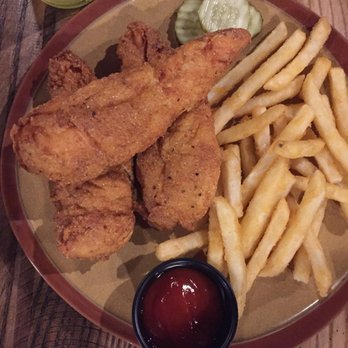 Timberloft Restaurant - Fried chicken tenders and fries with pickles and ketchup on the side. - Barbeque Near Me - Gordonsville, Tennessee Timberloft Restaurant - Fried chicken tenders and fries with pickles and ketchup on the side. - Barbeque Near Me - Gordonsville, Tennessee