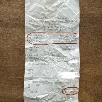 Social Cantina - Receipt - Tacos Near Me - Bloomington, Indiana