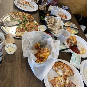 Mountain Mike's Pizza - Chicken club pizza, loaded mountain fries, mini cheese pizza, ***garlic knots and chicken we're eaten to quickly before we could snap a pic. - Pizza Near Me - Brea, California Mountain Mike's Pizza - Chicken club pizza, loaded mountain fries, mini cheese pizza, ***garlic knots and chicken we're eaten to quickly before we could snap a pic. - Pizza Near Me - Brea, California