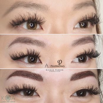 Koa Lash & Brow - 1st pic: client's makeup, 2nd pic: 8 weeks healed Powder brow, last pic: after touch up. Brows soften and lighten after healing process. - Eyebrow Services Near Me - Towson , Maryland
