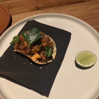 Comedor - Smoked Tuna, Octopus & Shrimp Tostada, Cilantro Emulsion, Salsa Macha - Mexican Near Me - Austin, Texas Comedor - Smoked Tuna, Octopus & Shrimp Tostada, Cilantro Emulsion, Salsa Macha - Mexican Near Me - Austin, Texas