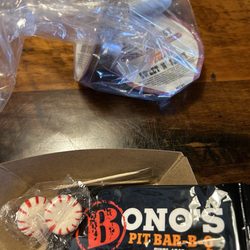 Bono's Pit Bar-B-Q - Sauces to go, wet nap, and mints