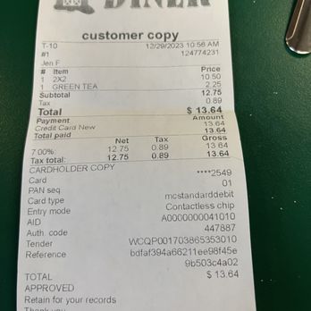Pam's Diner - Receipt - Coffee & Tea Near Me - Bellingham, Massachusetts