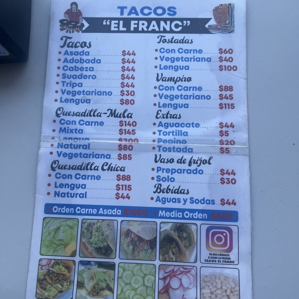 Tacos El Franc - Menu - Tacos Near Me - Tijuana, BCN Tacos El Franc - Menu - Tacos Near Me - Tijuana, BCN