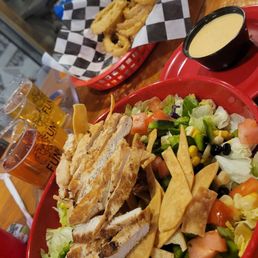 Southwestern Salad - Onion Rings - Flight of drinks!