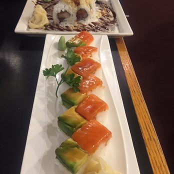 Geido - Salmon square sushi and Dragon roll. - Japanese Near Me - Brooklyn, New York Geido - Salmon square sushi and Dragon roll. - Japanese Near Me - Brooklyn, New York