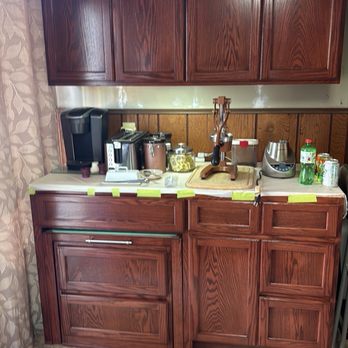 Leon's Cabinets - This is the new cabinets without the countertops. The pullout table fits around the drawers and basically hides away until needed. - Cabinetry Near Me - Paramount, California
