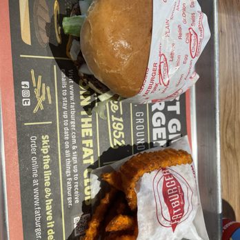 Fatburger & Buffalo's Express - Regular burger with sweet potato fries. - Burgers Near Me - San Antonio, Texas Fatburger & Buffalo's Express - Regular burger with sweet potato fries. - Burgers Near Me - San Antonio, Texas