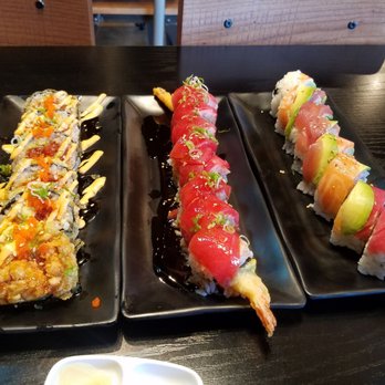 Sushi Joint - From left to right: Fantastic Roll, Norwalk Roll and Rainbow Roll - Sushi Bars Near Me - Norwalk, California