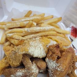 Pop’s Kitchen - Chicken wings and catfish fillet.