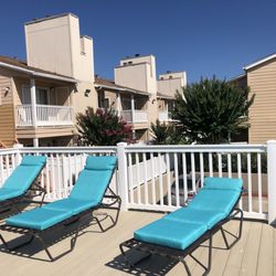 The Palms At Cove View - 6/15/20. Late Monday afternoon. Pool area in the complex. A code and a bracelet required for each guest to gain entry. Elevated sun deck.