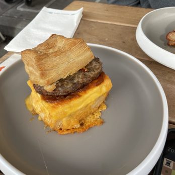 Manresa Bread  - Sausage Egg and Cheese Biscuit Sandwich - Breakfast & Brunch Near Me - Campbell, California