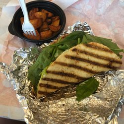 Greek Goddess shrimp flatbread and Maple Sweet potato side