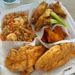 Touchdown Wings at Lawrenceville - 10pc wings and chicken tender combo with shrimp fried rice.