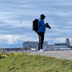 Jacques de Lesseps Park - Planespotters take their hobby seriously ... as seen here on this park's raised mound overlooking the runways and terminal at Montreal's YUL