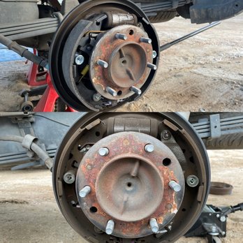 GB Performance - Old Brake shoes on the bottom with old hardware , new shoes and hardware on top. - Auto Repair Near Me GB Performance - Old Brake shoes on the bottom with old hardware , new shoes and hardware on top. - Auto Repair Near Me