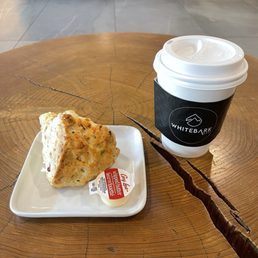 cheddar chive scone and hazelnut latte cheddar chive scone and hazelnut latte