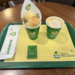 Casa Do Pão De Queijo - Pão de Queijo (order of 6), Coffee with milk, and complimentary Chocolate!