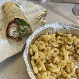 Chicken Caesar wrap, side of mac and cheese