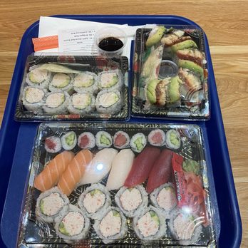 Sushi in the Box - Cali roll & dragon roll  Forgot what combo the bottom was - Sushi Bars Near Me - Arcadia, California