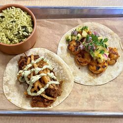 Rock Taco - Poblano Rice, "Rock 'n Rolla" Taco, "Big - Shrimpin Al Pastor" Taco
